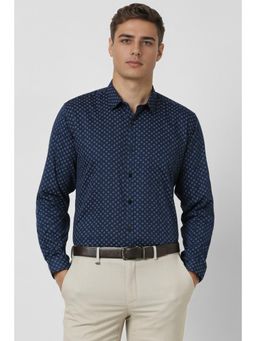 Van Heusen - Men Navy Blue Slim Fit Print Full Sleeves Party Shirt