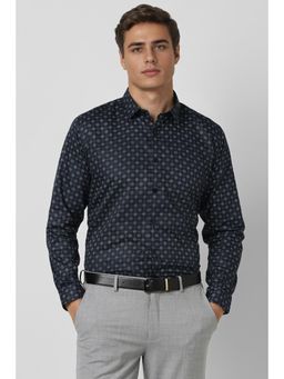 Van Heusen - Men Navy Blue Slim Fit Print Full Sleeves Party Shirt