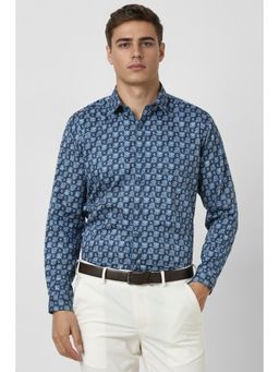 Van Heusen - Men Blue Slim Fit Print Full Sleeves Party Shirt