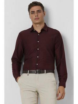 Van Heusen - Men Maroon Slim Fit Textured Full Sleeves Party Shirt