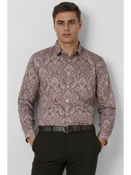 Van Heusen - Men Brown Slim Fit Print Full Sleeves Party Shirt