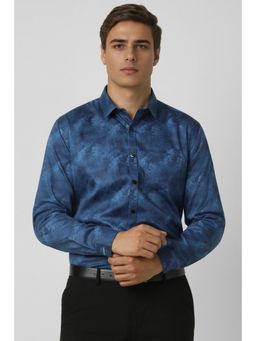 Van Heusen - Men Blue Slim Fit Print Full Sleeves Party Shirt