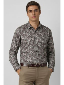 Van Heusen - Men Grey Slim Fit Print Full Sleeves Party Shirt