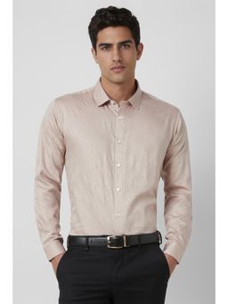 Van Heusen - Men Beige Slim Fit Print Full Sleeves Party Shirt