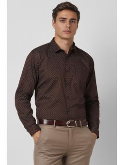 Van Heusen - Men Brown Slim Fit Print Full Sleeves Party Shirt