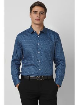 Van Heusen - Men Blue Slim Fit Dots Full Sleeves Party Shirt