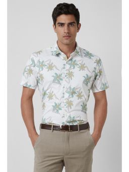 Van Heusen - Men White Slim Fit Floral Half Sleeves Party Shirt