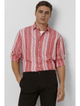 Van Heusen - Men Red Regular Fit Stripes Full Sleeves Formal Shirt