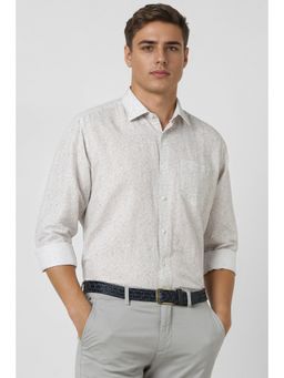 Van Heusen - Men White Regular Fit Print Full Sleeves Formal Shirt