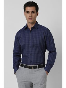 Van Heusen - Men Navy Blue Regular Fit Checks Full Sleeves Formal Shirt