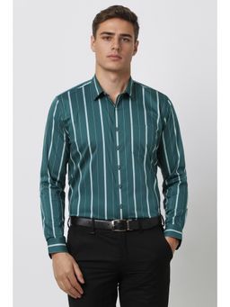 Van Heusen - Men Green Slim Fit Stripes Full Sleeves Formal Shirt