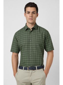 Van Heusen - Men Green Regular Fit Checks Half Sleeves Formal Shirt
