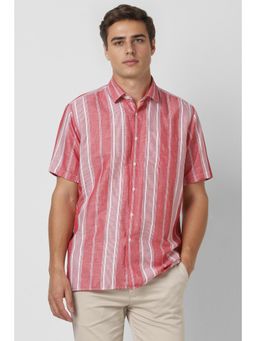 Van Heusen - Men Red Regular Fit Stripes Half Sleeves Casual Shirt