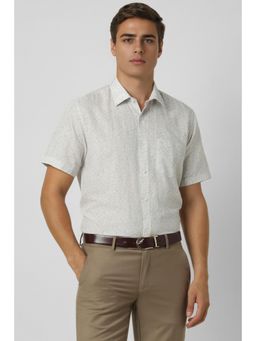 Van Heusen - Men White Regular Fit Print Half Sleeves Formal Shirt