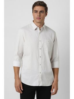 Van Heusen - Men White Slim Fit Print Full Sleeves Casual Shirt