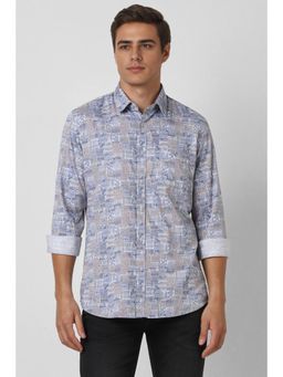 Van Heusen - Men Blue Slim Fit Print Full Sleeves Casual Shirt