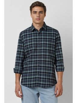 Van Heusen - Men Navy Blue Slim Fit Checks Full Sleeves Casual Shirt