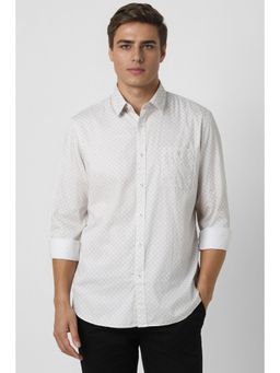 Van Heusen - Men White Slim Fit Print Full Sleeves Casual Shirt