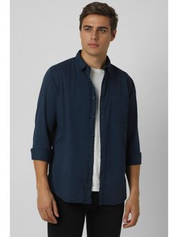 Van Heusen - Men Navy Blue Slim Fit Solid Full Sleeves Casual Shirt