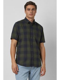 Van Heusen - Men Green Slim Fit Checks Half Sleeves Casual Shirt