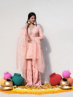 MITHI SUPARI - Peach Shevanti Kurti with Sharara and Dupatta (Set of 3)