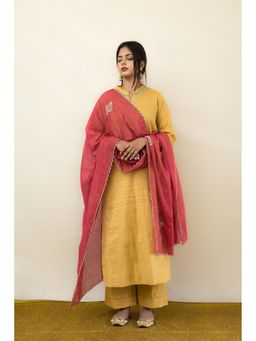 MITHI SUPARI - Beige India Embroidered Kurta with Pant and Dupatta (Set of 3)