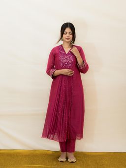 MITHI SUPARI - Plum India Embroidered and Mirror Work Anarkali Kurta with Pant (Set of 2)