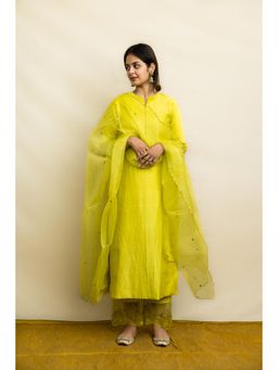 MITHI SUPARI - Lime Green Kishori Kurta with Embroidered Pant and Dupatta (Set of 3)