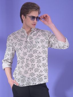 CRIMSOUNE CLUB - Men Black Floral Printed Linen Kurta
