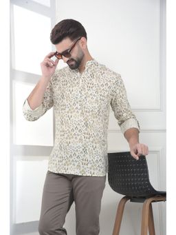 CRIMSOUNE CLUB - Men Beige Floral Printed Linen Kurta