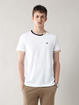 Arrow Sports - Men'S Solid Black White Beige T-Shirt