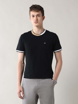 Arrow Sports - Men'S Solid Black White Beige T-Shirt