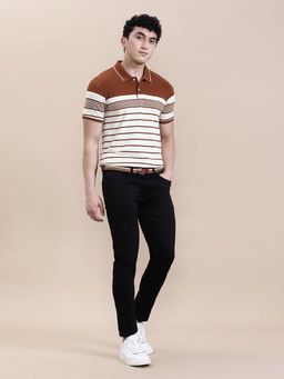 Crocodile - Men'S Regular Fit Slim Fit Brown Eng-Striper Polo T-Shirt