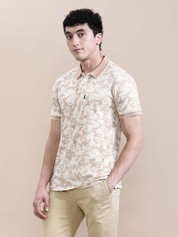Crocodile - Men'S Regular Fit Slim Fit Cream Aop Polo T-Shirt