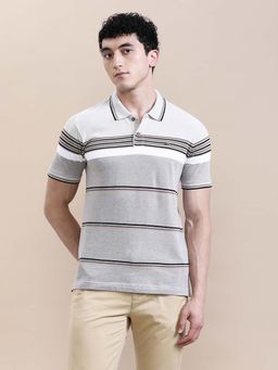 Crocodile - Men'S Regular Fit Slim Fit Grey Striper Polo T-Shirt