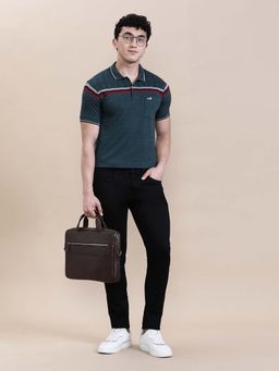 Crocodile - Men'S Regular Fit Slim Fit Green Striper Polo T-Shirt