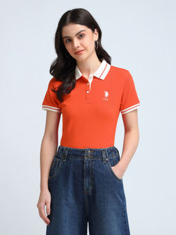 U.S. POLO ASSN. - Contrast Striped Collar Solid Polo T-Shirt