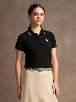 U.S. POLO ASSN. - Lurex Tipped Solid Polo T-Shirt