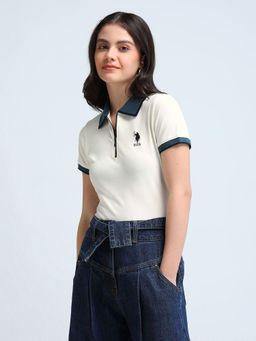 U.S. POLO ASSN. - Contrast Collar Zipper Polo T-Shirt