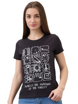 Spykar - Women Black Regular Fit Solid Half Sleeve Casual T-Shirt