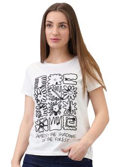 Spykar - Women White Regular Fit Solid Half Sleeve Casual T-Shirt