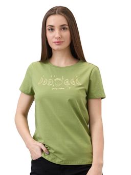 Spykar - Women Green Regular Fit Solid Half Sleeve Casual T-Shirt