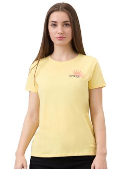 Spykar - Women Yellow Regular Fit Solid Half Sleeve Casual T-Shirt