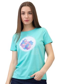 Spykar - Women Blue Regular Fit Solid Half Sleeve Casual T-Shirt