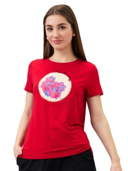 Spykar - Women Red Regular Fit Solid Half Sleeve Casual T-Shirt