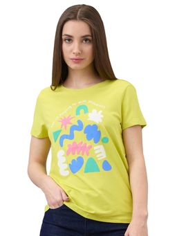 Spykar - Women Yellow Regular Fit Solid Half Sleeve Casual T-Shirt