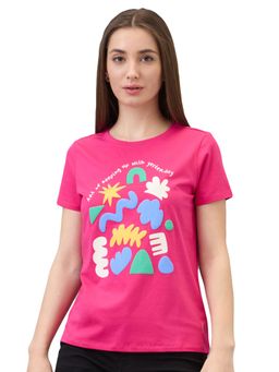 Spykar - Women Pink Regular Fit Solid Half Sleeve Casual T-Shirt