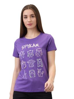Spykar - Women Purple Regular Fit Solid Half Sleeve Casual T-Shirt