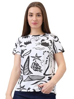 Spykar - Women White Regular Fit Printed Half Sleeve Casual T-Shirt