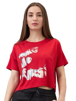 Spykar - Women Red Boxy Fit Solid Half Sleeve Casual T-Shirt